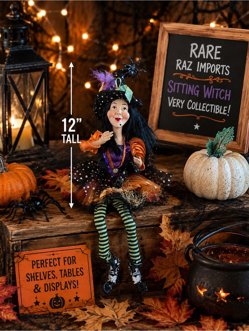 Rare Raz Imports Halloween Sitting Witch Figurine Very Collectible